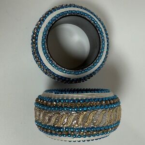 Aman Beaded Napkin Rings Set of 2 Blue Gold Decorative Dining Table